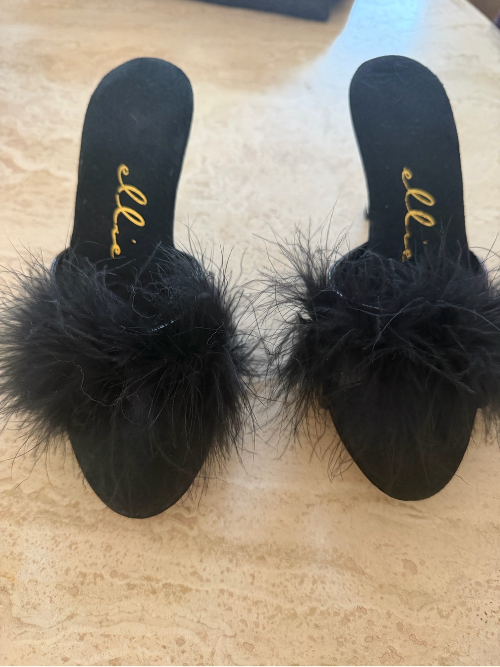 Elle Black Feather Slide Mules